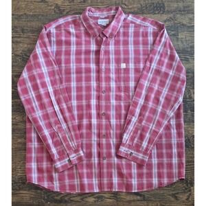 Carhartt Men's Red Plaid Relaxed Fit Long Sleeve Collared Button-Up Shirt 2XL